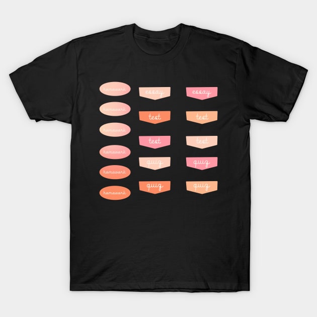 Back to School Pink and Coral Gradient Planner Assignment Labels T-Shirt by JuneNostalgia